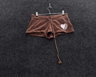 Wet Seal Vintage Y2K Brown Heart Graphic Colorblock Mini Sweat Shorts Small