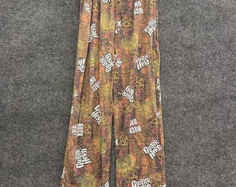 Guitar Hero Pyjama Hose Herren Mittelbraun Grafik Y2K mit weitem Bein Cyber