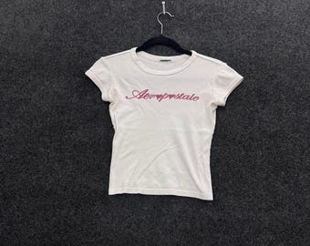 Aeropostale White Pink Script Baby Tee Womens Small Y2K Crop Top