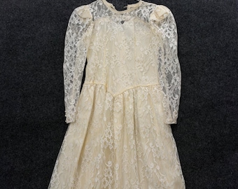 Vintage 1940s Floral Lace Wedding Dress XS Ivory Pearl Basque Waist Talon Zip