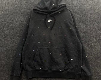 Bluza z kapturem Nike Black Mini Center Swoosh All Over Print męska, duża, oversize, Y2K