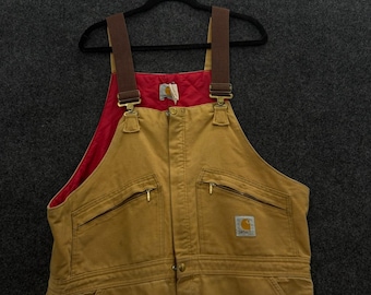 Vintage Carhartt R04BRN Quilt Lined Duck Bib Overall Brown 42x30 Made in USA 90s