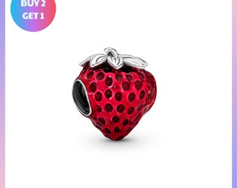 Sterling Silber Erdbeere Charm Bead, rote Früchte Schmuck, Geschenk für sie