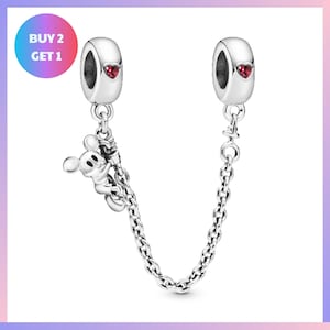 a silver charm bracelet with two charms hanging from it. The charm bracelet has a chain attached to it, and the charms are silver and red in color.