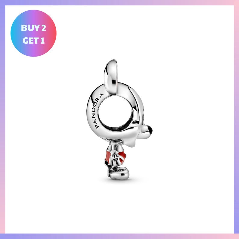 A silver-colored pendant charm with a red flower-like element attached to it, set against a white background.