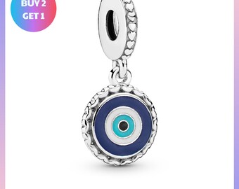 Sterlingzilveren boze oog-bedelarmband, blauw geëmailleerde hangsieraden