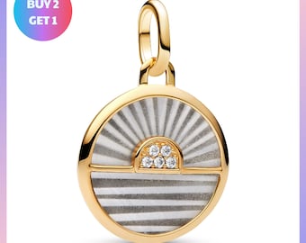 Sterling Silver Sunrise Medallion Charm Bracelet Bead, Zircon Accents