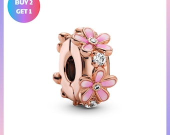Charm Bracelet Bead, Pink Daisy Spacer Clip Charm, Pink Daisy Jewelry, Pink Daisy Spacer Jewelry, Daisy Spacer Jewelry, Spacer Clip Jewelry