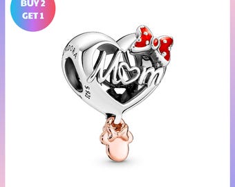Charm Bracelet Bead, Disney Minnie Mouse Mom Heart Charm, Disney Minnie Jewelry, Disney Minnie Mouse Jewelry, Minnie Mouse Jewelry