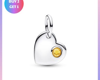 Charm Bracelet Bead, November Engravable Honey Stone Heart Charm, November Engravable Jewelry, Engravable Honey Jewelry, Honey Stone Jewelry