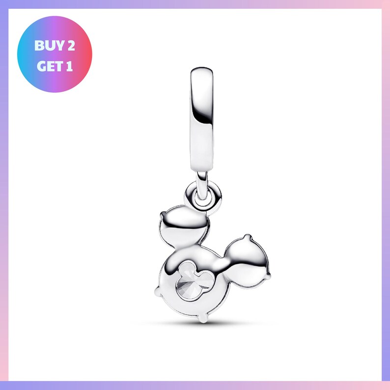 A silver charm bracelet with a Disney character design, including a Mickey Mouse motif.