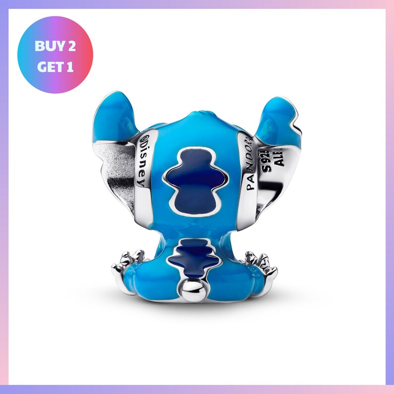 A blue Stitch charm with silver accents, featuring the Disney character Stitch.