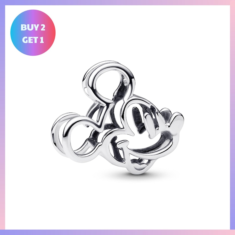 A silver-colored charm in the shape of a cartoon character, resembling Mickey Mouse, is displayed against a white background.