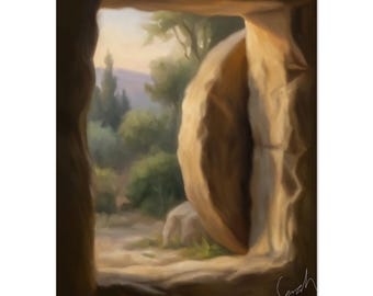 Empty Tomb Art Print: Resurrection Sunday Christian Easter Decor (Museum-Quality Matte Poster)