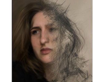 The Fighting Half Emotional Portrait: Mental Health Poster Print (Museum-Quality Matte Poster 8x10")