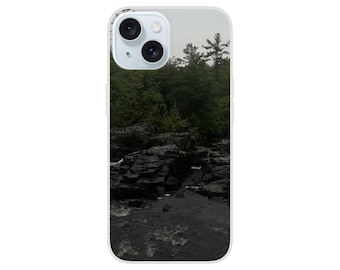 Moody Pine Forest River iPhone cover - Wilderness Landscape Flexi case