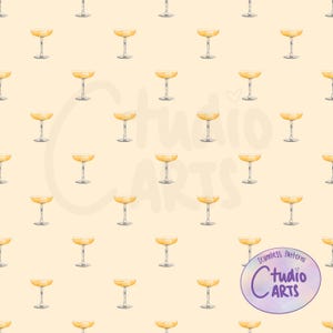Champagne Coupe Seamless Pattern | Hand Drawn Cocktail Glass Digital Paper (Digital Download)