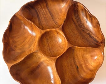 Vintage Monkey Pod Wood Lazy Susan: Mid Century Modern Hand Carved Hawaiian Serving Tray