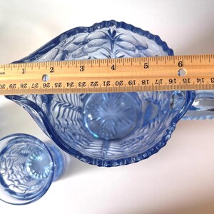 Vintage LE Smith Glass Pitcher Beverage Set with Four Tumblers: Tiger Lily Blue 1960s image 9