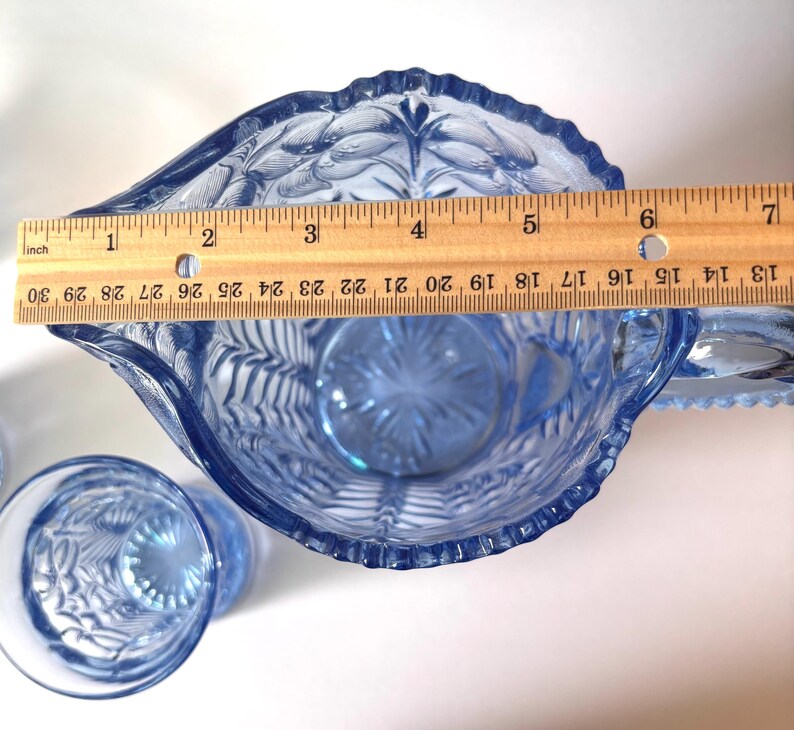 Vintage LE Smith Glass Pitcher Beverage Set with Four Tumblers: Tiger Lily Blue 1960s image 9