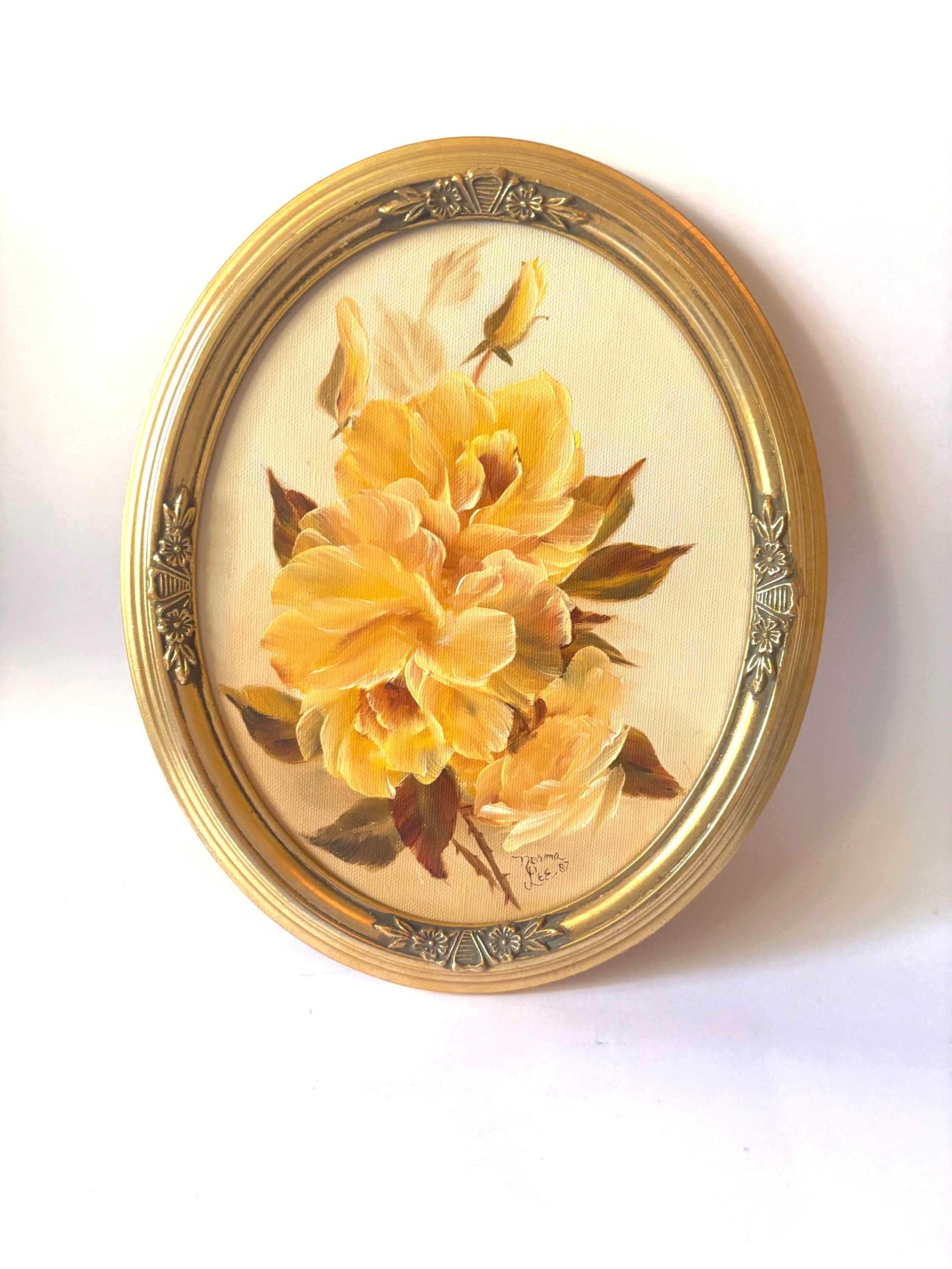Vintage Oval Floral Oil Painting - Etsy