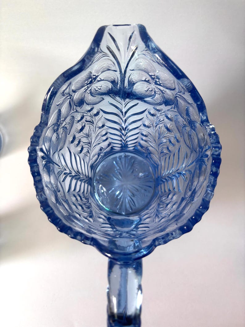 Vintage LE Smith Glass Pitcher Beverage Set with Four Tumblers: Tiger Lily Blue 1960s image 5