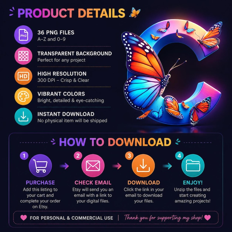 Butterfly Alphabet Clipart Bundle | 36 PNG Letters & Numbers ...