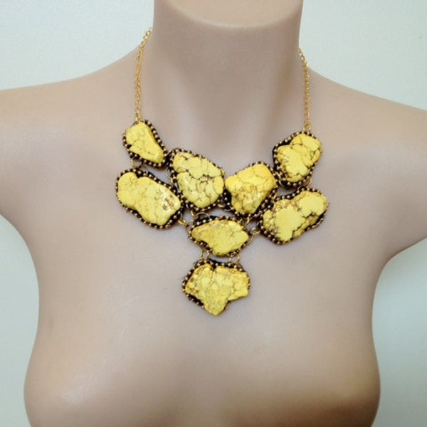 yellow turquoise "Solar Nuggets" bib color block necklace