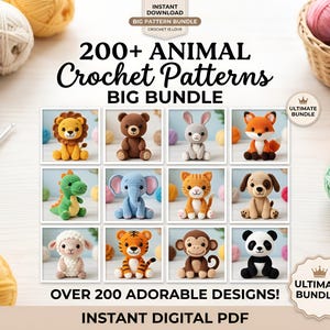 200+ Animal Crochet Patterns Bundle, Amigurumi PDF Pack (Digital Download)