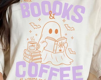 Book Ghost Reading Shirt Halloween Bookish Merch Fall Trendy Cute T Shirts Comfort Colors Women Spooky Tshirt Funny Coffee Book Lover Tee