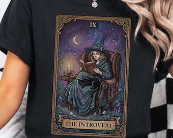 The Introvert Tarot Card Shirt, Witchy Reader T-Shirt, Dark Academia Aesthetic Clothing, Gothic Witch Tee, Dark Cottagecore Tshirt Women