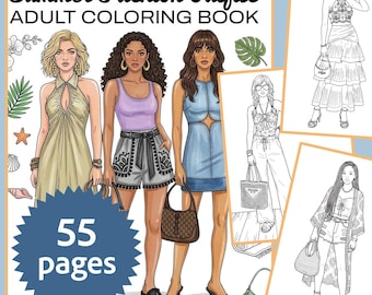 Summer Fashion Coloring Book for Adults - 55 Pages Fashion Illustrations (PDF Digital Download)