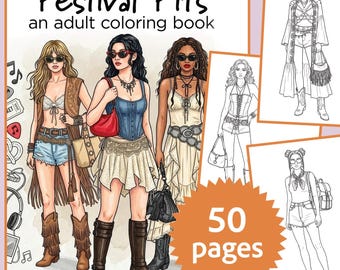 夏のフェスティバルファッション - 大人の塗り絵のためのボヘミアン風イラスト50選