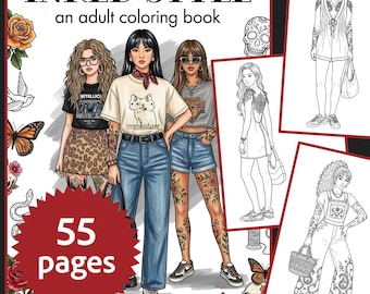 Fashion Girls with Tattoos – 55 Alternative Style Illustrations Adult Coloring Book (Digital Download)