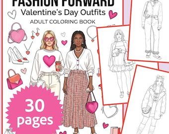 バレンタインデーのファッションコーディネート 大人向け塗り絵 – (PDFダウンロード、30ページ)