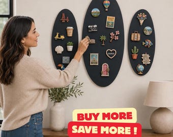 Oval Magnet Board Set, Metal Travel Magnet Display, Black Magnetic Photo Board, Wall Memo Organizer, Souvenir Display Decor