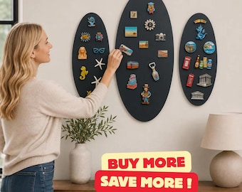 Oval Magnet Board Set, Metal Travel Magnet Display, Black Magnetic Photo Board, Wall Memo Organizer, Souvenir Display Decor