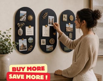 Black Arched Magnet Board, Modern Metal Wall Display for Photos & Travel Memories