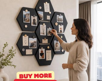 Black Hexagon Magnet Board, Modular Metal Wall Display for Photos & Travel Memories