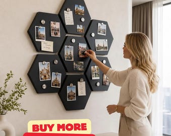Hexagon Magnet Board Set, Metal Photo Display Board, Modular Wall Memo Board, Black Magnetic Wall Organizer, Office Decor