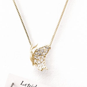 Diamonds 14k Gold Butterfly Small Side View Pendant Necklace Jherwitt jewelry gift