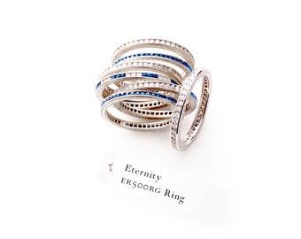 Blue Sapphires 14k White Gold Eternity Band Engagement Wedding Ring Jherwitt jewelry