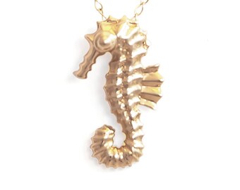 Collar con colgante de caballito de mar pequeño de oro macizo de 14 quilates, regalo de joyería Jherwitt