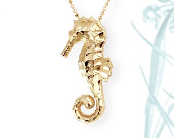 Collar con colgante de caballito de mar grande de oro macizo de 14 quilates, regalo de joyería Jherwitt
