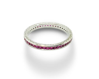 Rubies 14k White Golden Eternity Band Jherwitt jewelry Engagement Wedding Ring