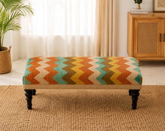 Upholstered Bench, Handmade Furniture, Footstool Bench, Kilim Rug Bench, Ottoman Bench, Aztec Bench, Farmhouse Decor,Footstool, Kilim Bench