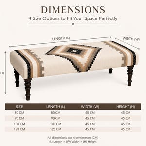 Bedroom Bench End of Bed, Luxury Kilim Bench, Upholstered Boho Bench, Southwestern Ottoman Bench, Entryway Bench, Wool Jute Bench afbeelding 6
