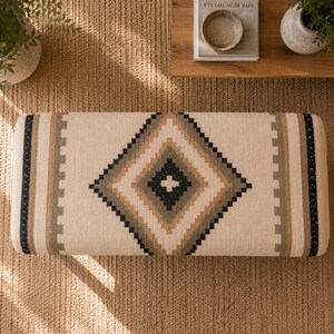 Bedroom Bench End of Bed, Luxury Kilim Bench, Upholstered Boho Bench, Southwestern Ottoman Bench, Entryway Bench, Wool Jute Bench afbeelding 5