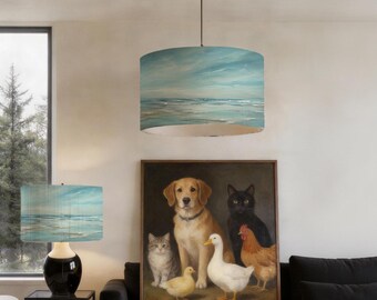 Hand Painted by order luxury seascape painting drum table lamp shade pendant light lamp shade all shapes sizes