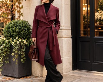 Women's Belted Longline Wrap Coat for Elegant Everyday Wear